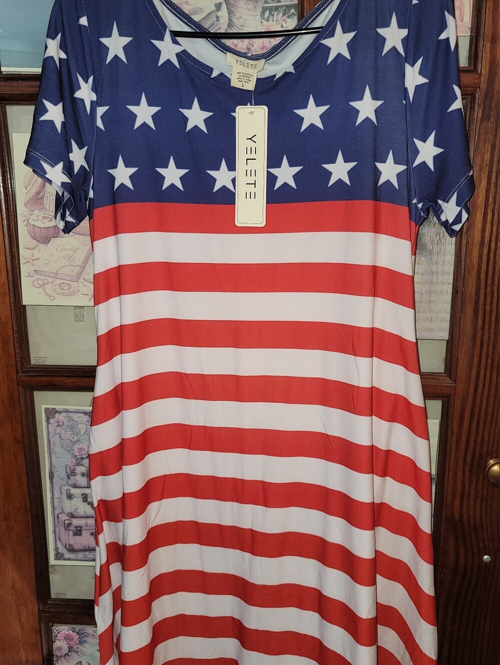 Yelete Red White Blue Stars & Stripes T-Shirt Dress